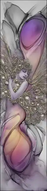 Free abstract angel art bookmark featuring a pale gray and purple abstract angel